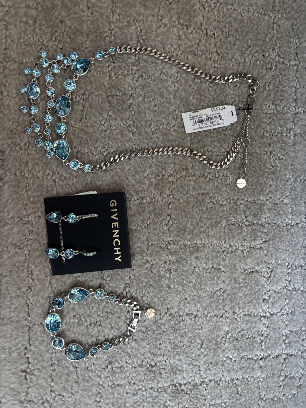 Givenchy Silver-Tone Necklace, Bracelet & Drop Earrings with Light Blue Crystals